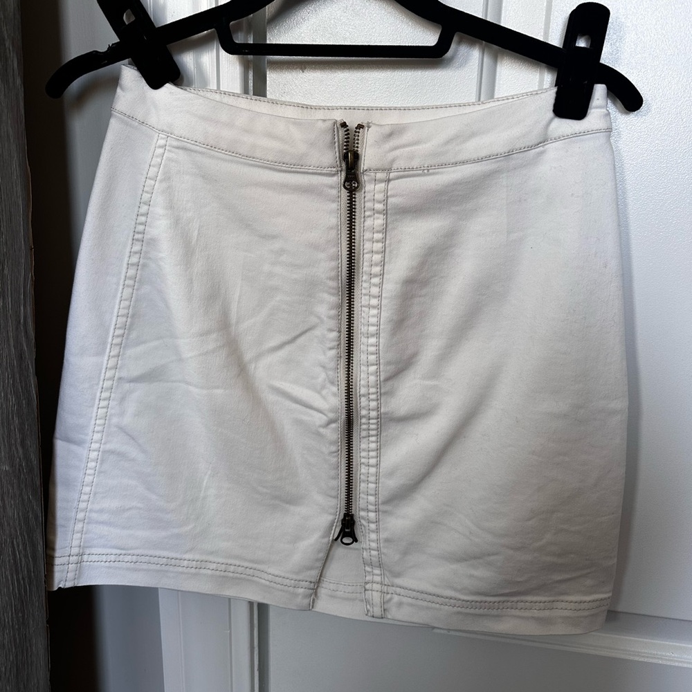 free people front zipper white jean skirt